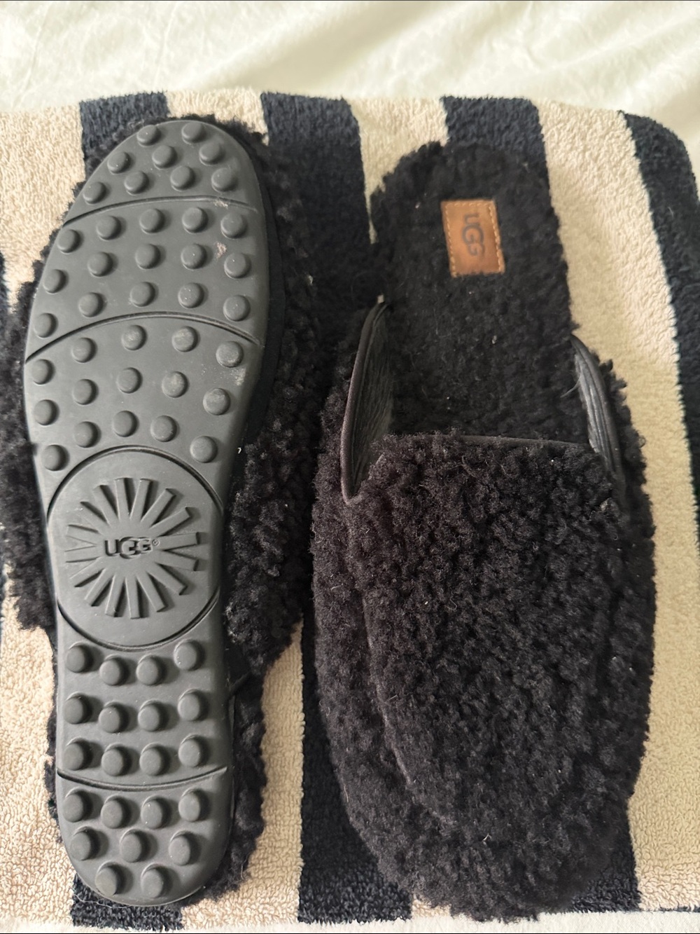 UGG Black Shearling Slip-On Mules